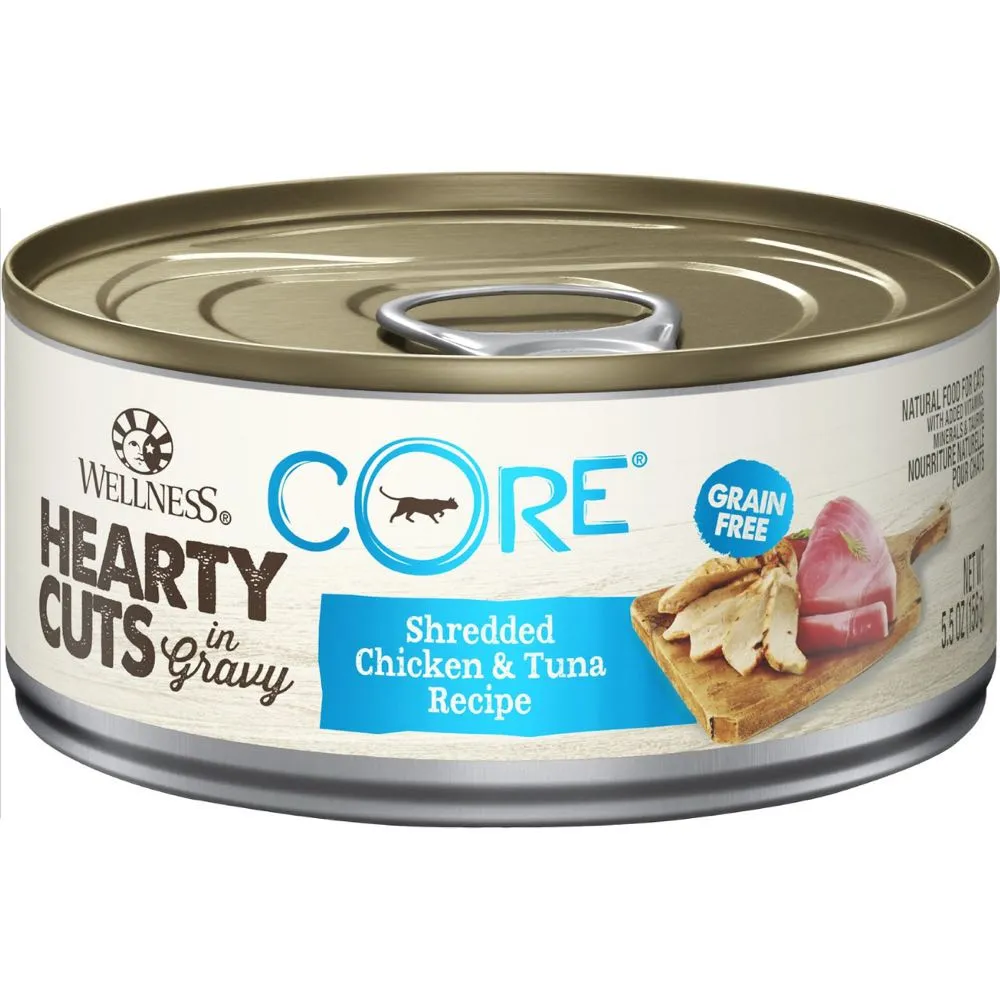 20% OFF: Wellness CORE Hearty Cuts Shredded Chicken & Tuna Grain-Free Canned Cat Food 156g