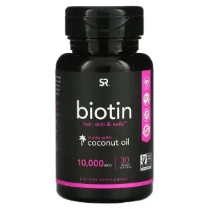 Biotin with Coconut Oil Sports Research 10,000 mcg, 30 capsules