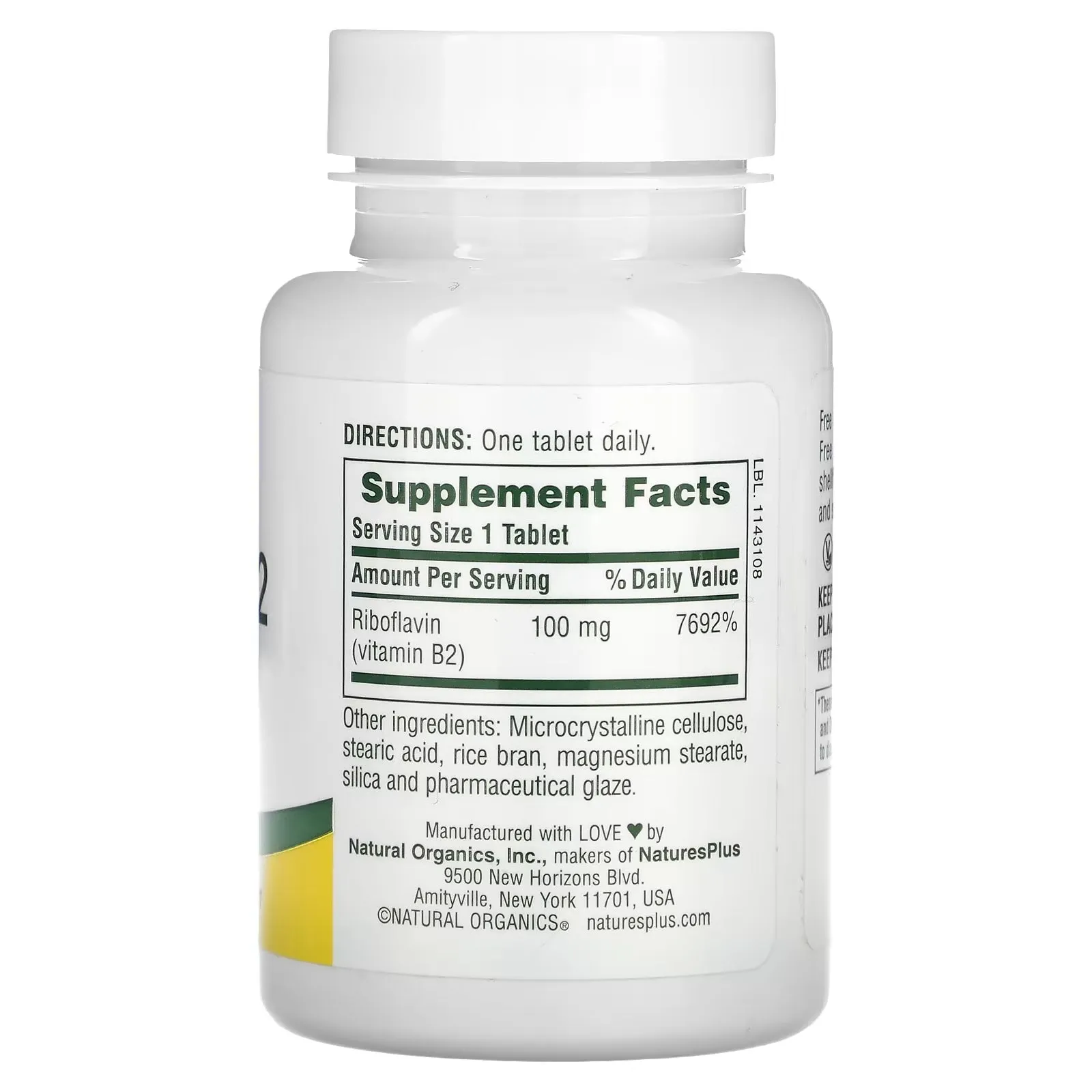 Dietary supplement NaturesPlus vitamin B-2, 100 mg., 90 tablets