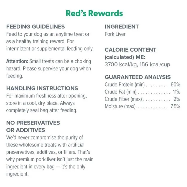 Dr. Marty Red's Rewards Freeze-Dried Raw Pork Liver Dog Treat 4-oz.