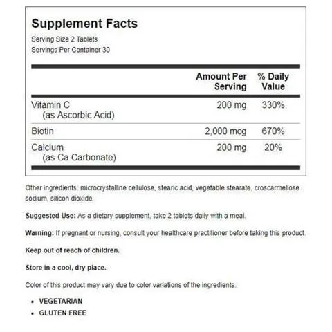 FoodScience of Vermont Biotin 2000mcg 60 Tablets