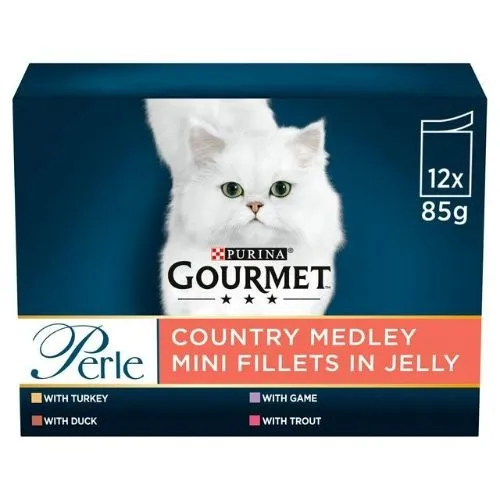 Gourmet Perle Country Medley Mini Fillets in Jelly Cat Food Pouches 12x85g