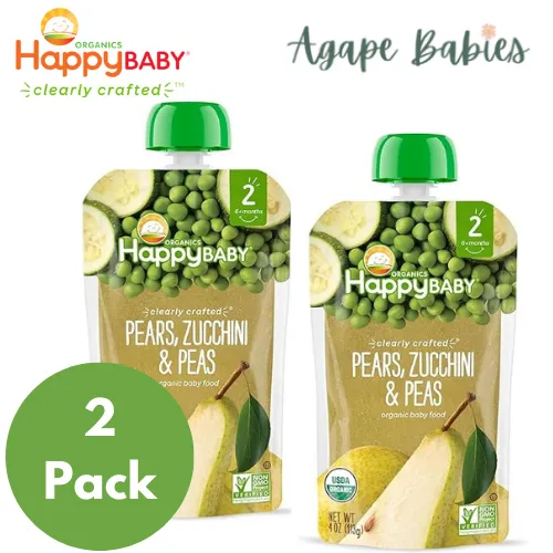 Happy Baby  Happy Family Happy Baby Stage 2 (6  months) Clearly Crafted - Pears Zucchini & Peas, 113g. (2 PACK BUNDLE) Exp: