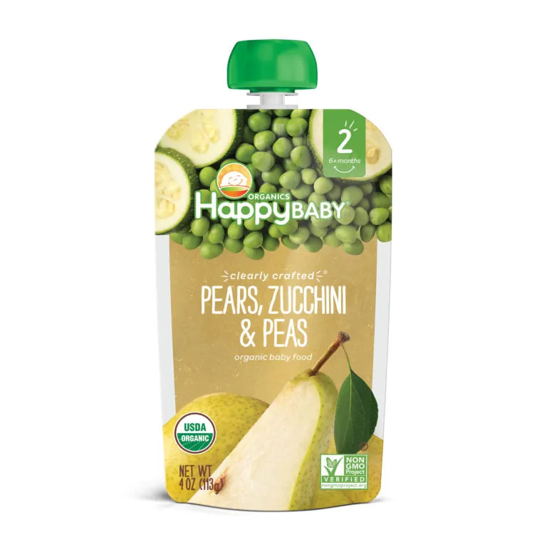 Happy Baby  Happy Family Happy Baby Stage 2 (6  months) Clearly Crafted - Pears Zucchini & Peas, 113g. (2 PACK BUNDLE) Exp: