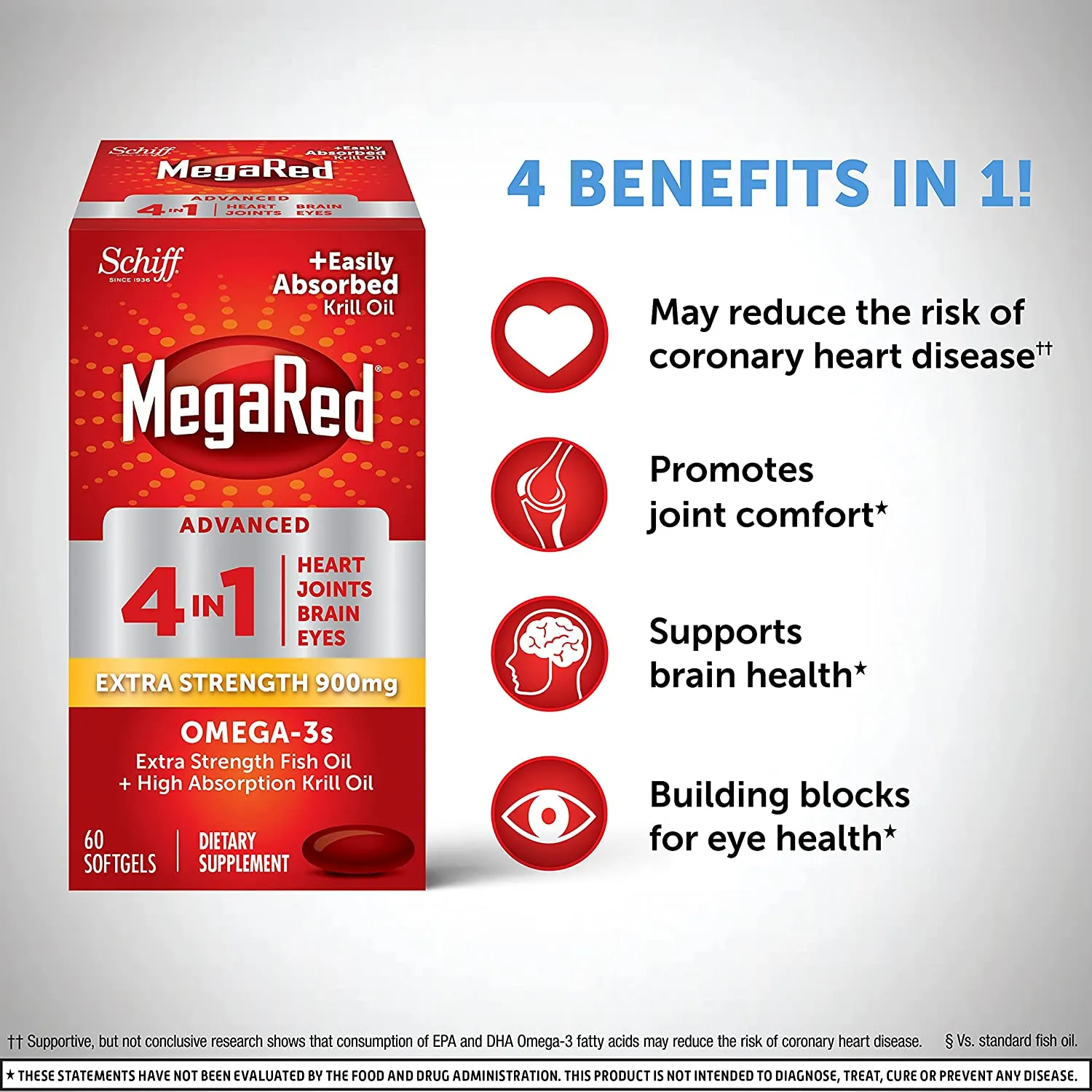 ITEM# 0088   MegaRed Fish Oil   Krill Oil 900mg Omega 3 Supplement with EPA & DHA, Supports Heart, Brain, Joint and Eye Health, No Fishy Aftertaste (Watch Video)