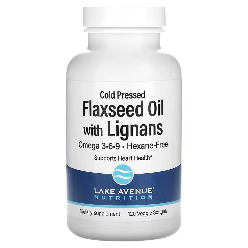 Lake Avenue Nutrition Cold-Pressed Flaxseed Oil with Lignans, 120 Softgels