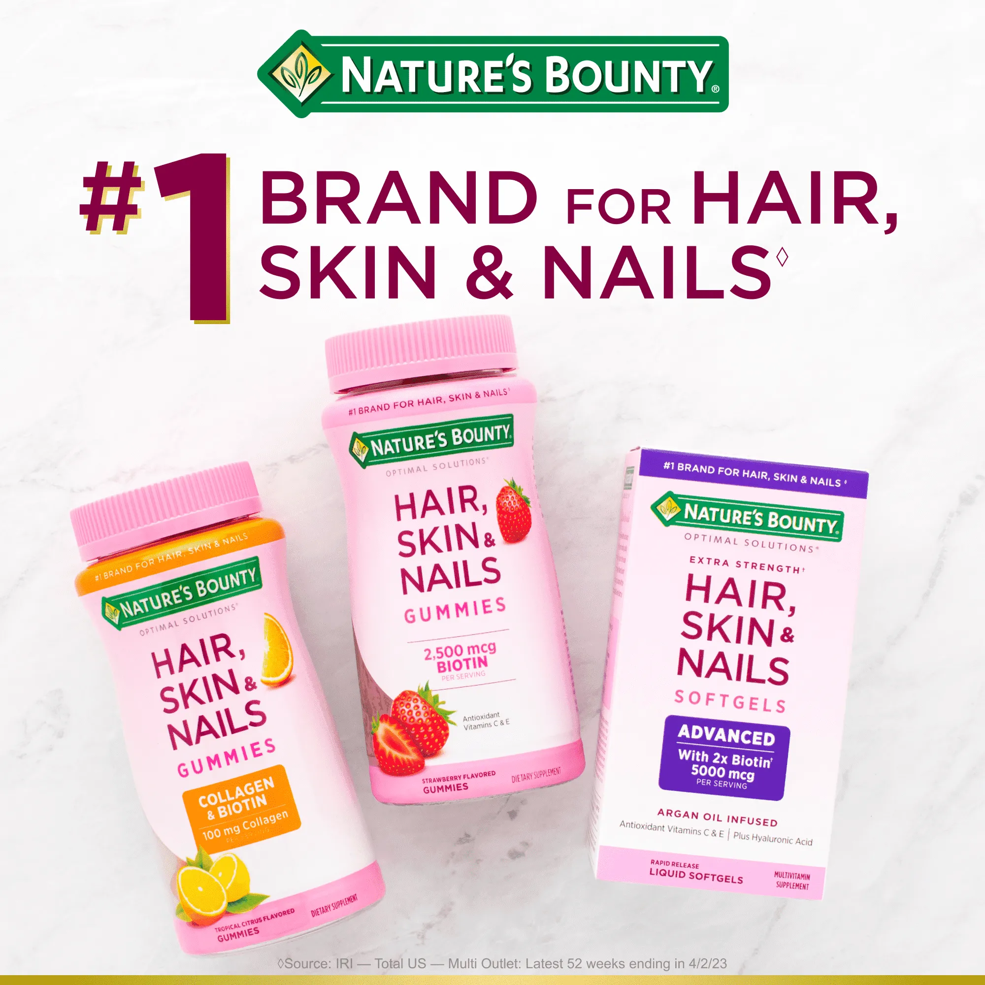 Nature's Bounty Hair, Skin and Nails Strawberry Gummies, 2500mcg Biotin, 180 Ct.