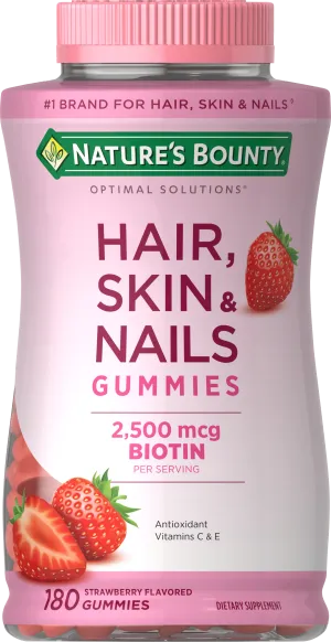 Nature's Bounty Hair, Skin and Nails Strawberry Gummies, 2500mcg Biotin, 180 Ct.