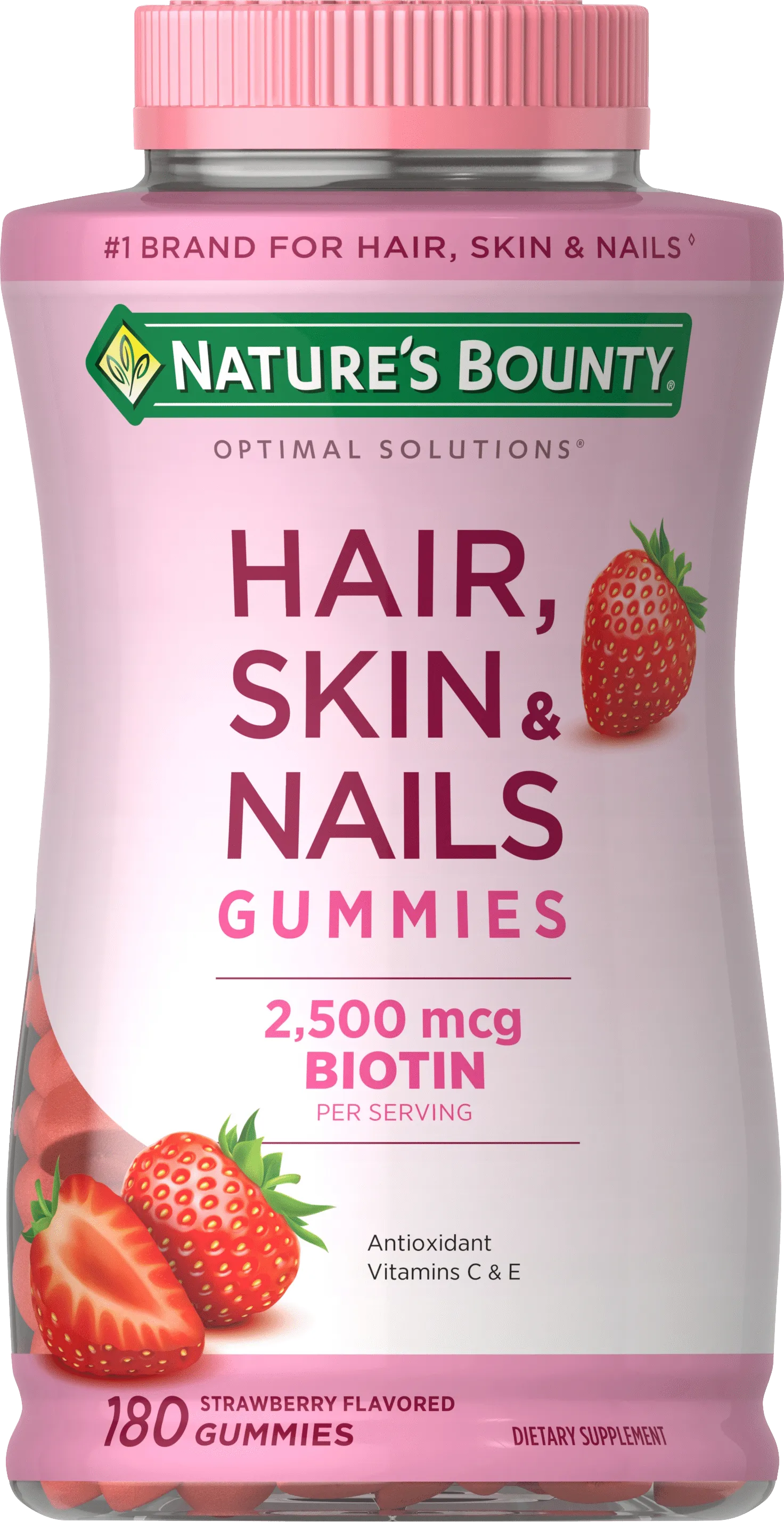 Nature's Bounty Hair, Skin and Nails Strawberry Gummies, 2500mcg Biotin, 180 Ct.