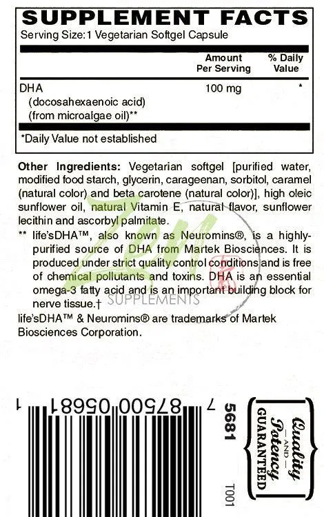 Neuromins DHA 100mg - Vegan & Algae Based - 30 Vcaps