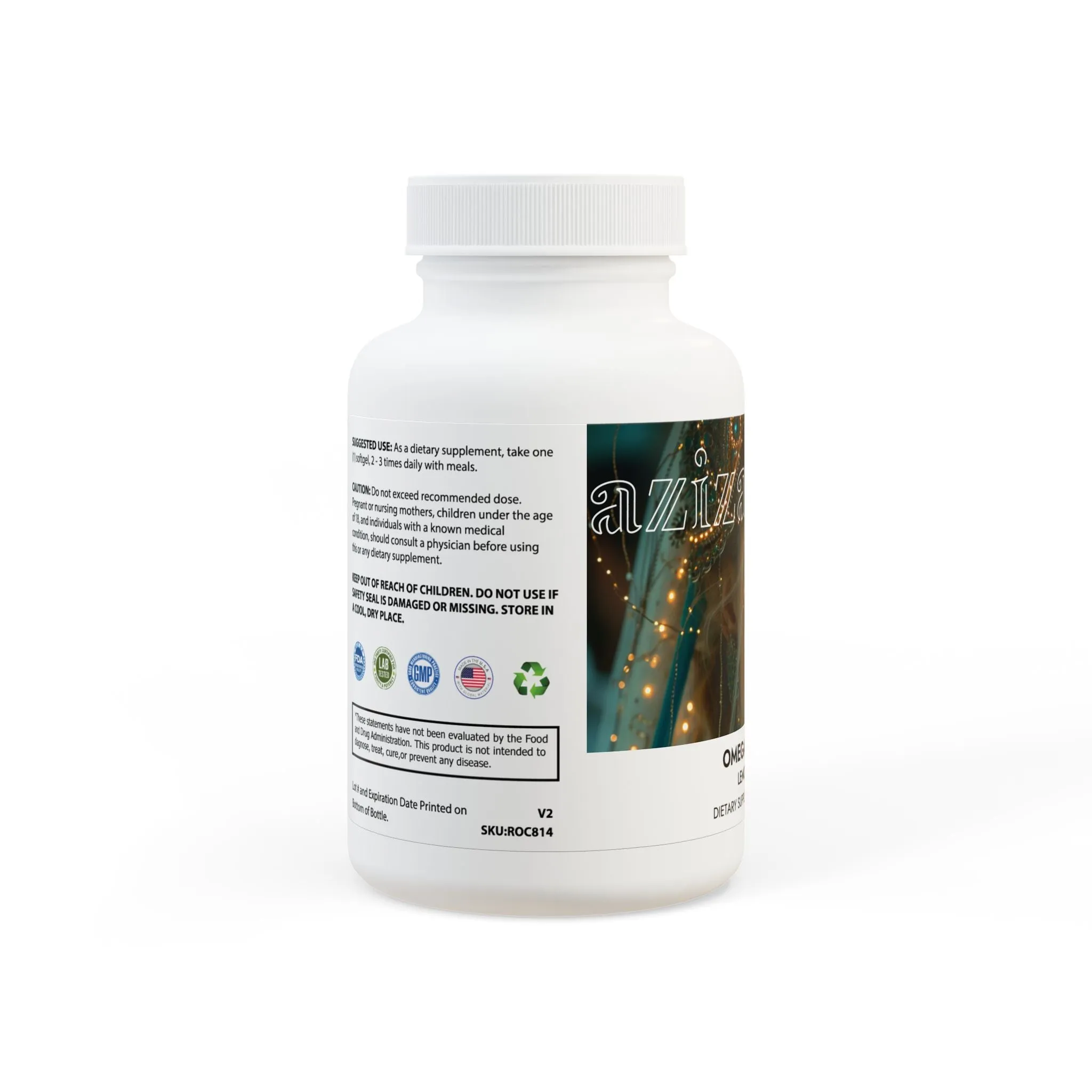 Omega 3 Fish Oil Supplement (60 Softgels) by Aziza & Fae