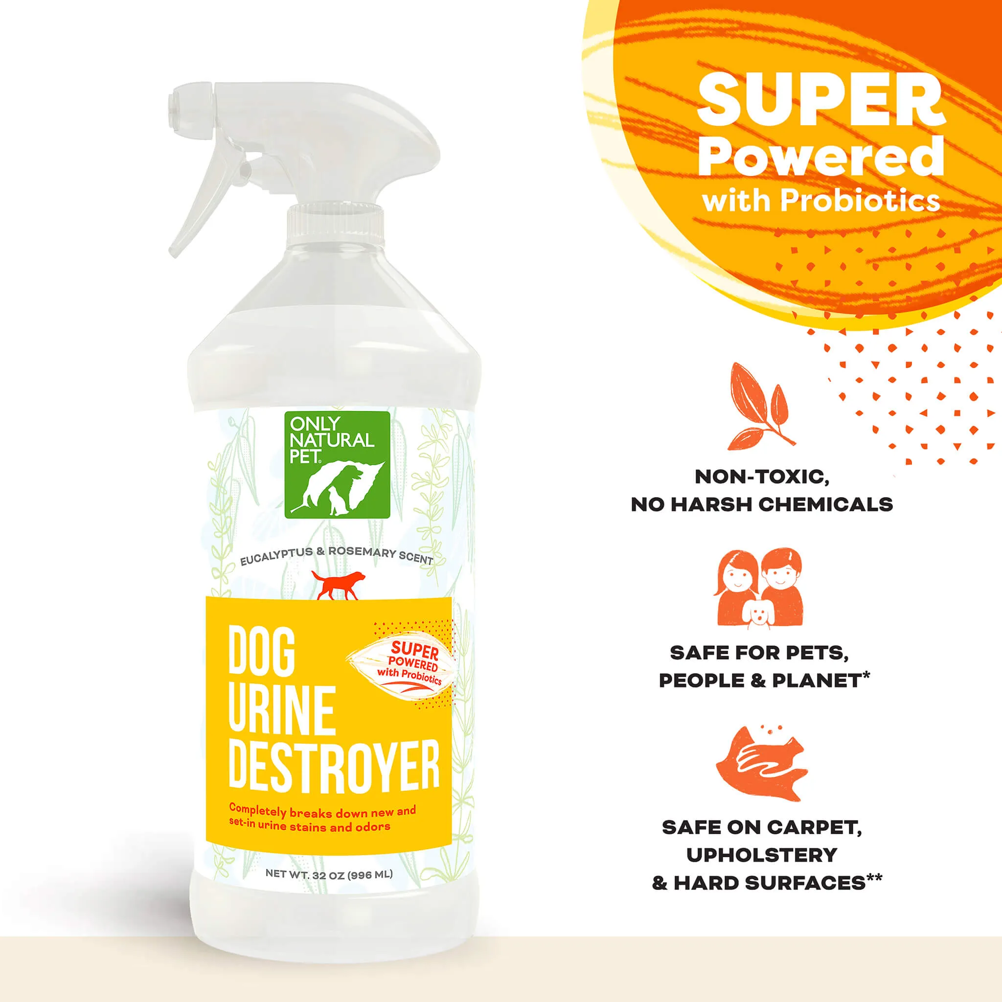 Only Natural Pet Dog Urine Stain & Odor Destroyer Probiotic Spray for Dogs 32 oz