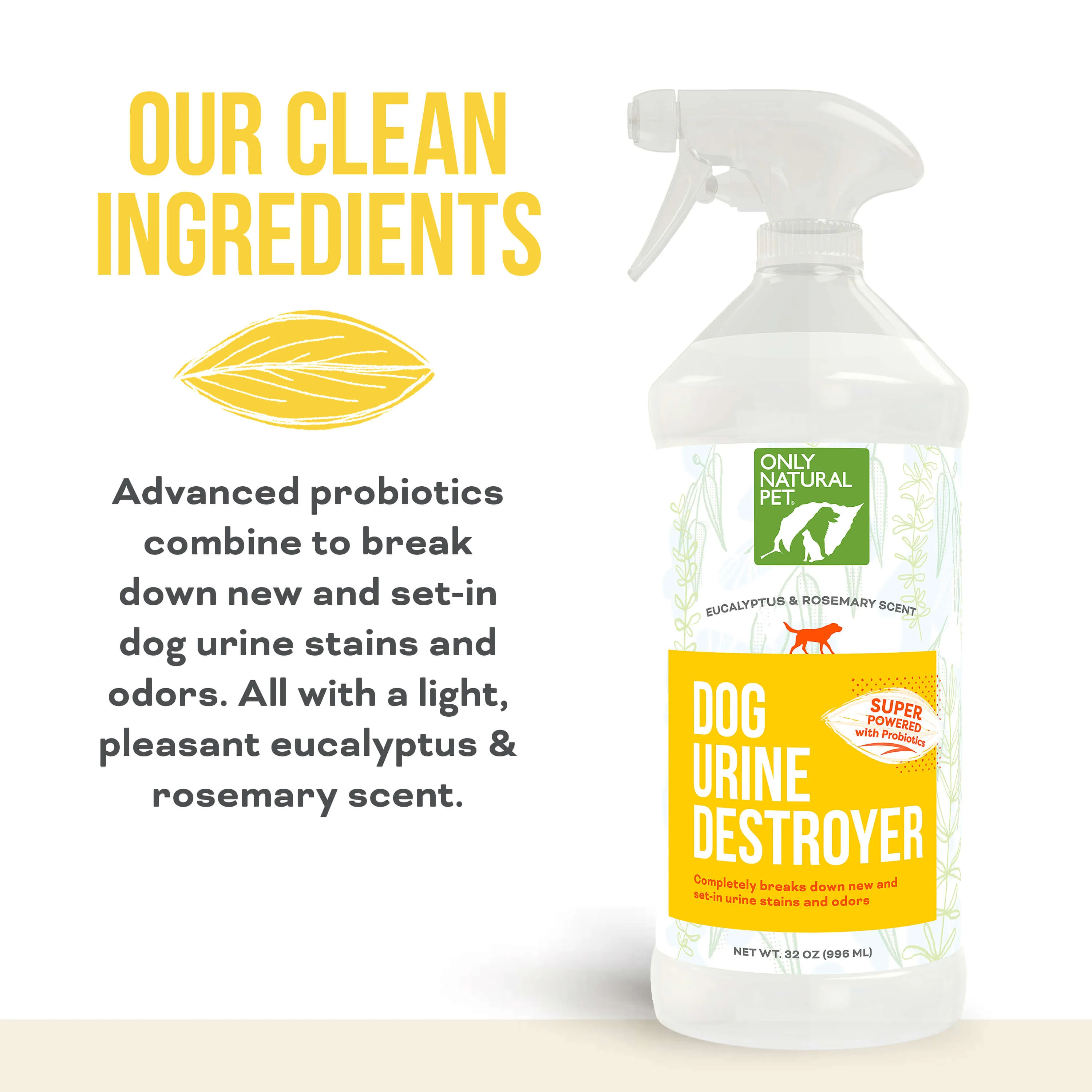 Only Natural Pet Dog Urine Stain & Odor Destroyer Probiotic Spray for Dogs 32 oz