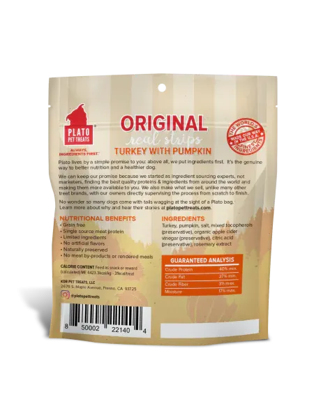 Plato Real Strips Turkey With Pumpkin Meat Bar Dog Treats