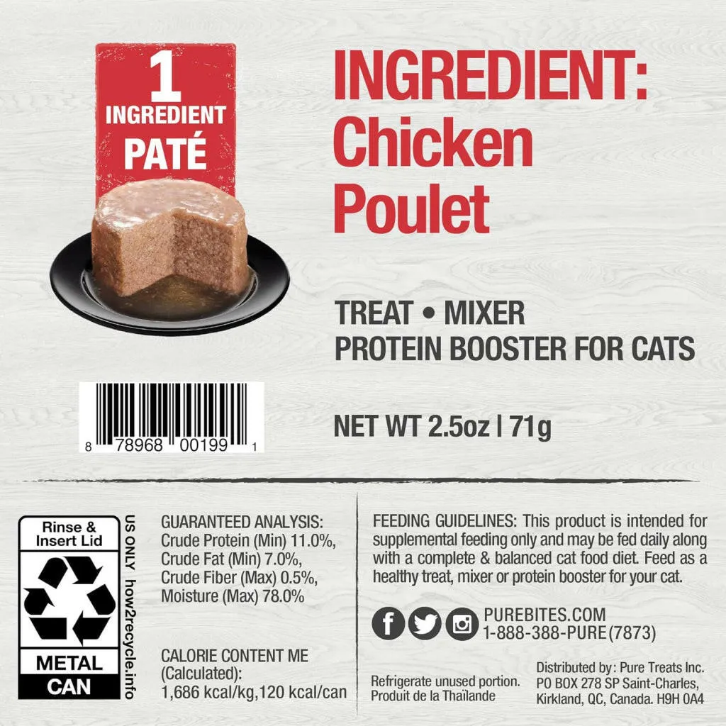 PureBites 100% Pure Chicken Pate Cat Food Topper (2.5 oz, case of 12)