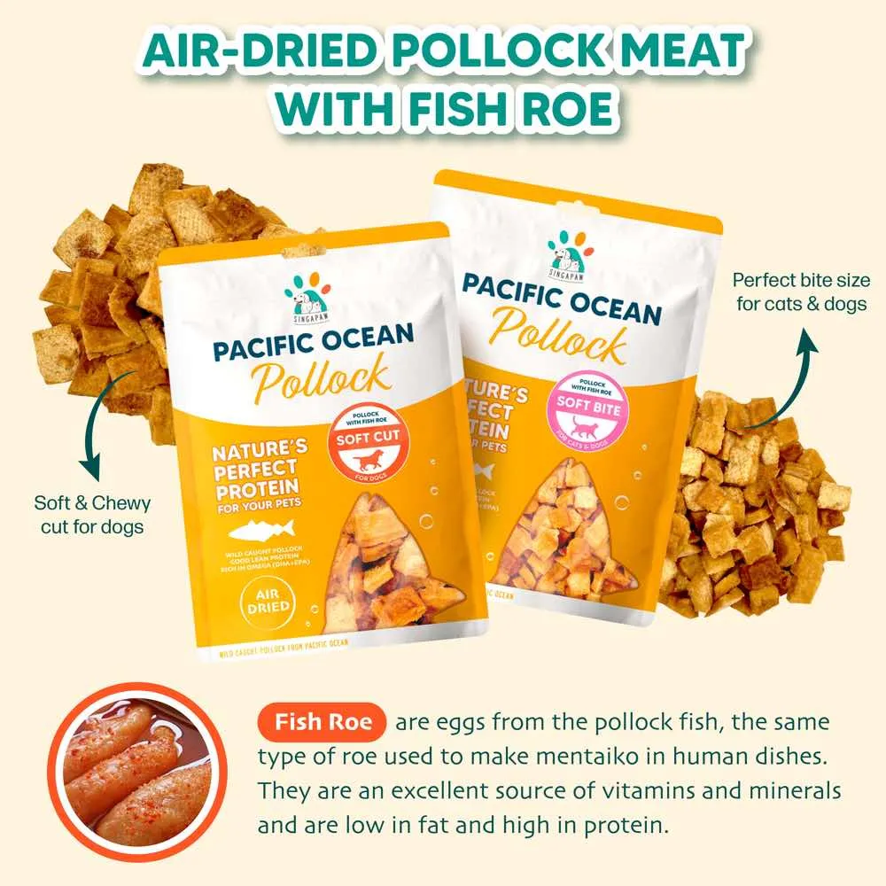 Singapaw Pacific Ocean Pollock With Fish Roe Soft Bite Air-Dried Treats For Cats & Dogs 70g