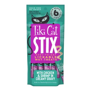 Tiki Cat Stix Wet Cat Treats, Chicken & Shrimp, 3 oz Pouch, 12 ct