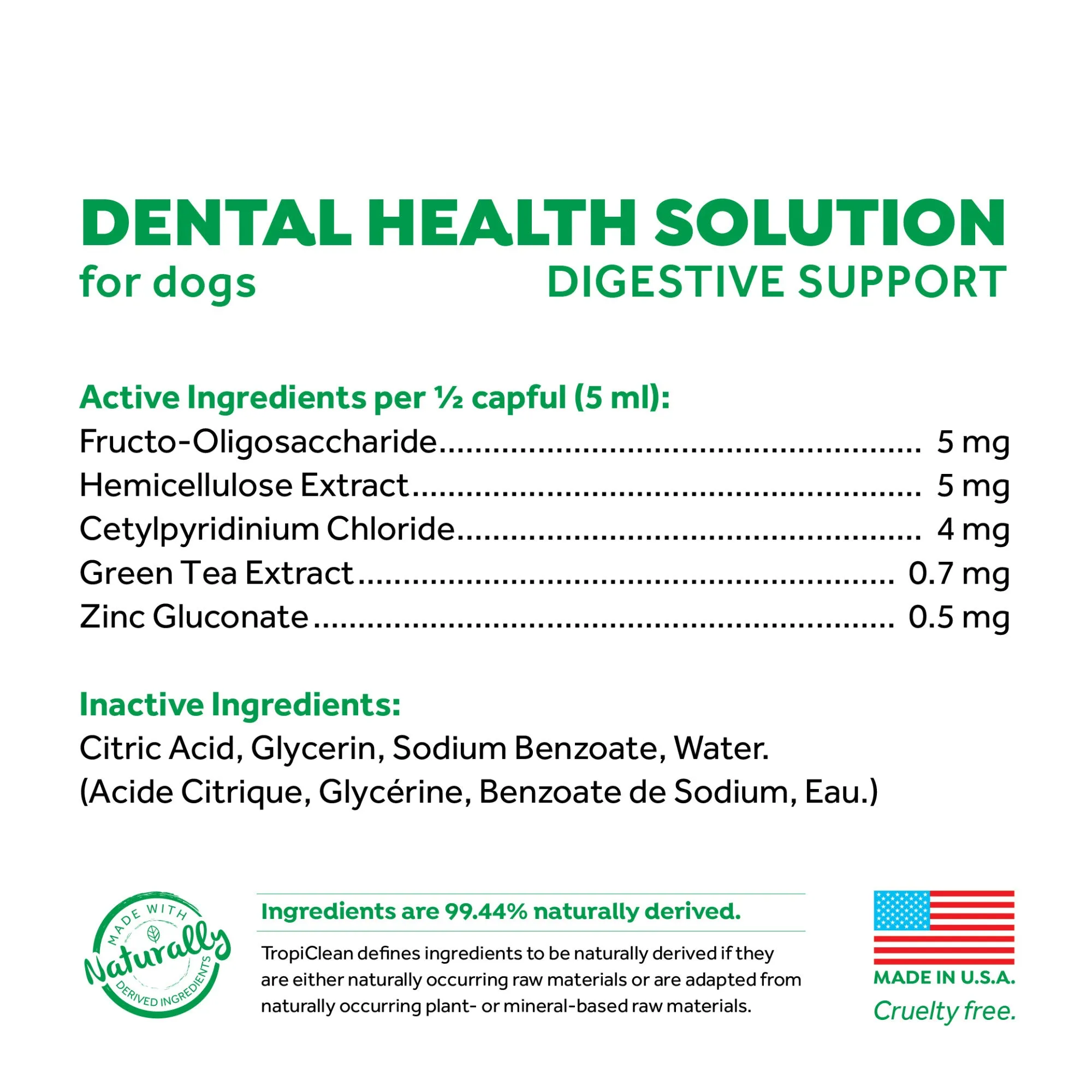 TropiClean Fresh Breath Dental Health Solution plus Digestive Support 473ml