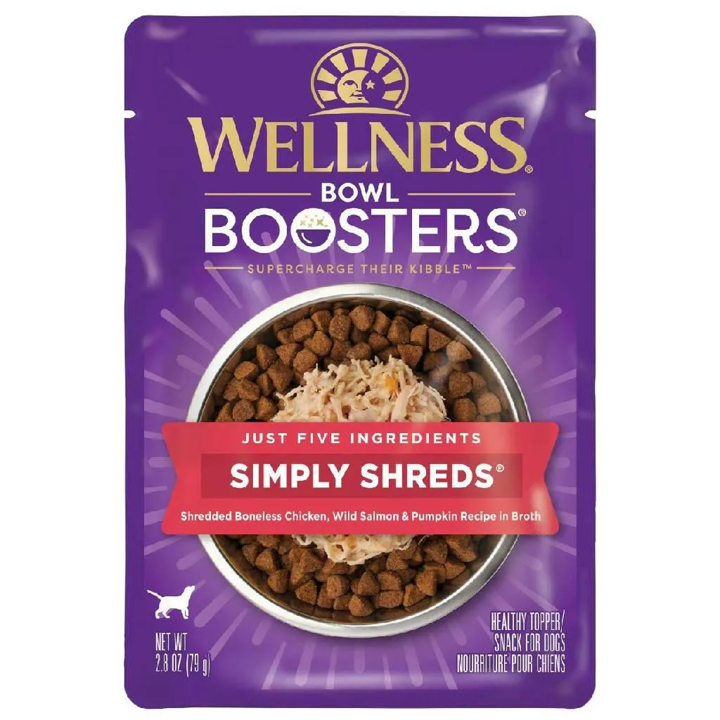 Wellness Bowl Boosters Simply Shreds Chicken, Salmon & Pumpkin Grain-Free Dog Food Topper (2.8 oz x 12 pouches)