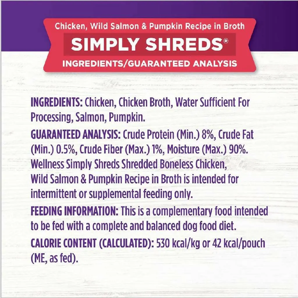 Wellness Bowl Boosters Simply Shreds Chicken, Salmon & Pumpkin Grain-Free Dog Food Topper (2.8 oz x 12 pouches)