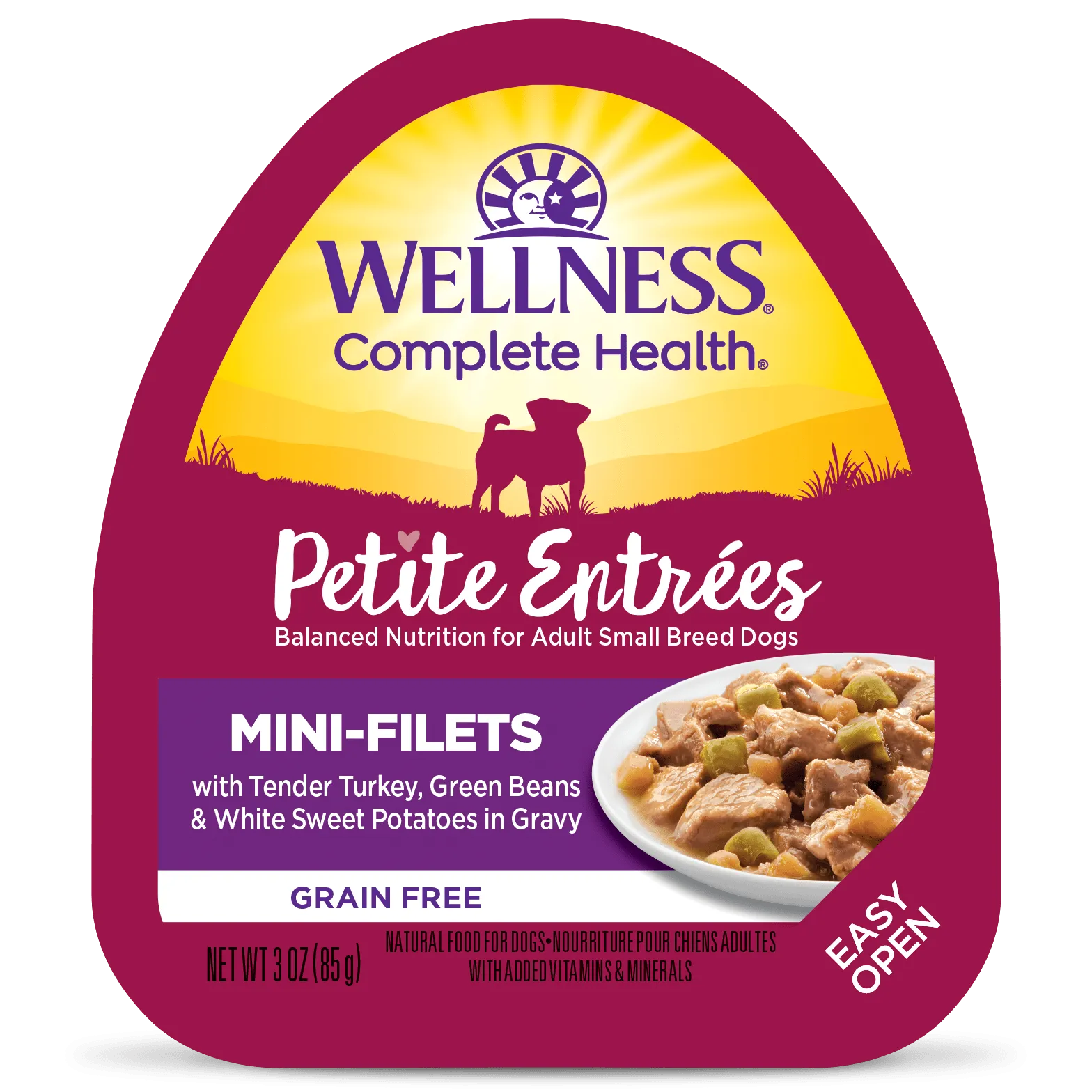 Wellness® Petite Entreés Mini-Filets with Tender Turkey, Green Beans & White Sweet Potatoes in Gravy, Wet Dog Food, 3-oz Case of 12